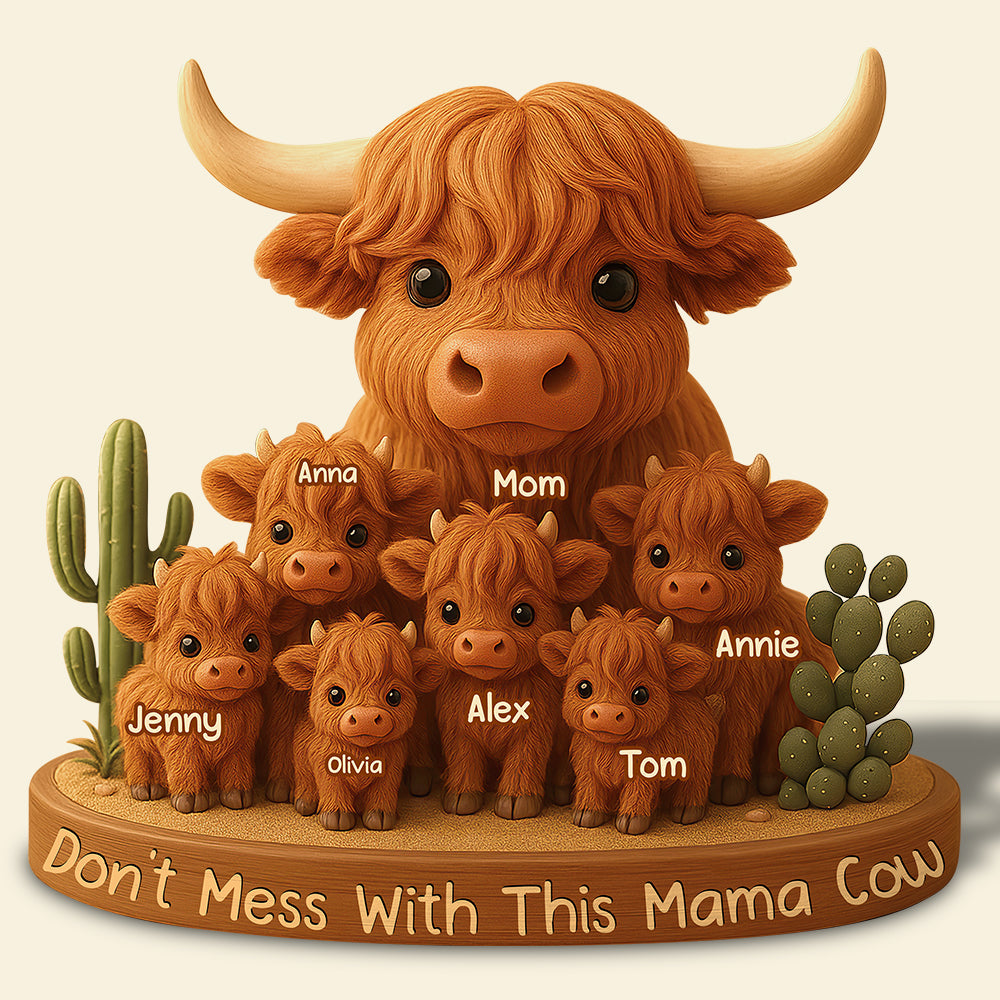 Don't Mess With This Mama Cow - Personalized Highland Cow Plaque for Mom and Grandma Shaped Plaques PopCulturePrints