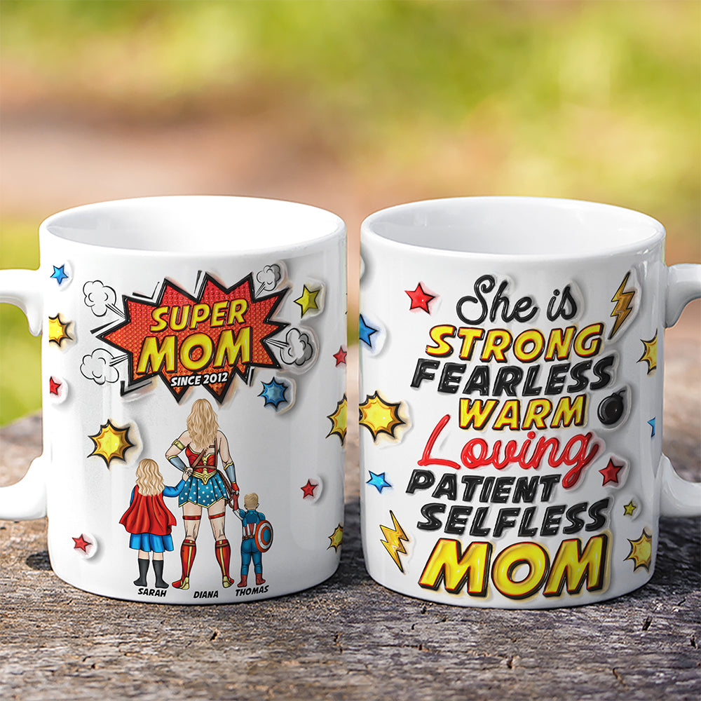 Super Mom: Strong, Fearless, Warm, Loving - Personalized Coffee Mug for Mom Coffee Mug PopCulturePrints