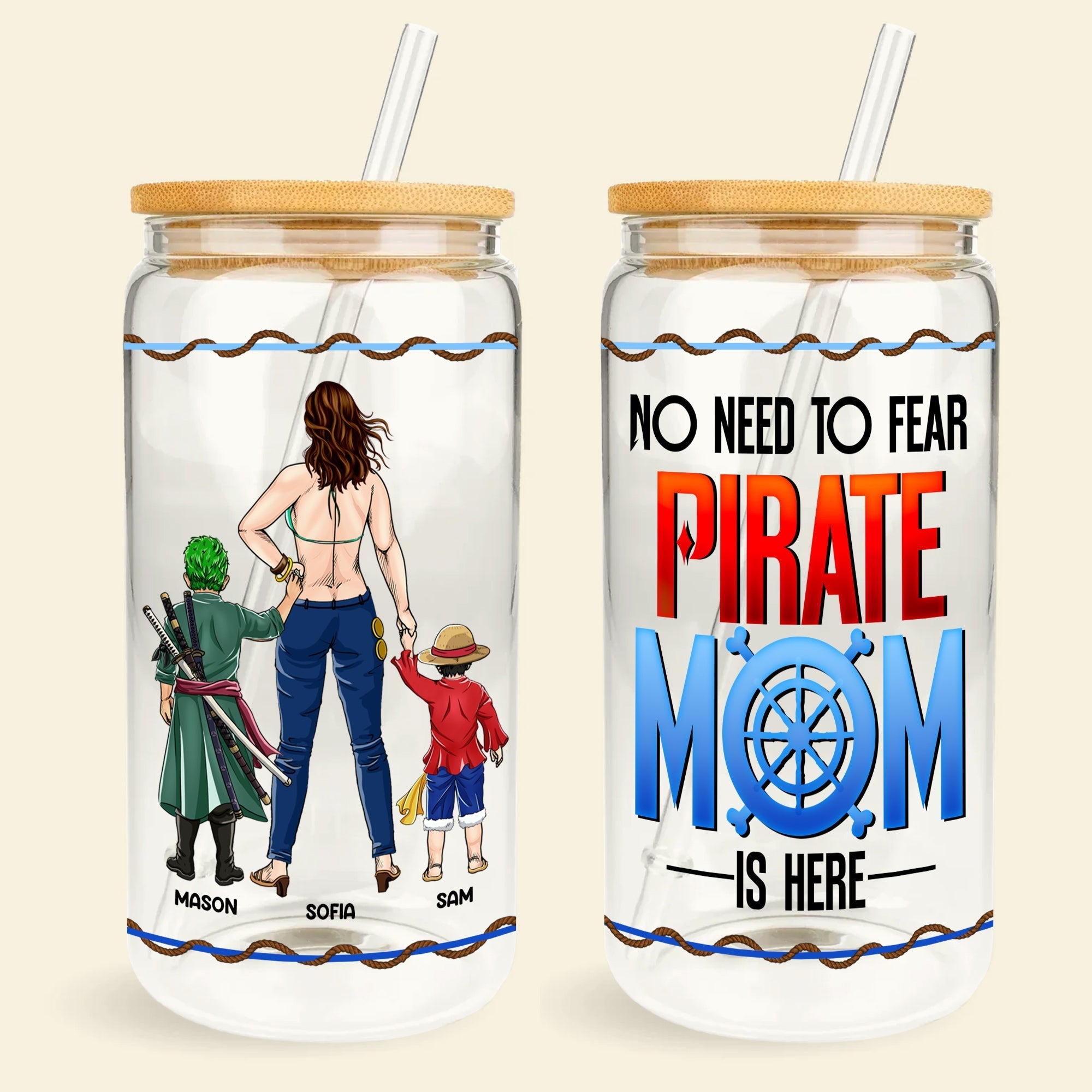 Custom Pirate Mom Glass Can - Personalized Gift for Moms Glass Can PopCulturePrints