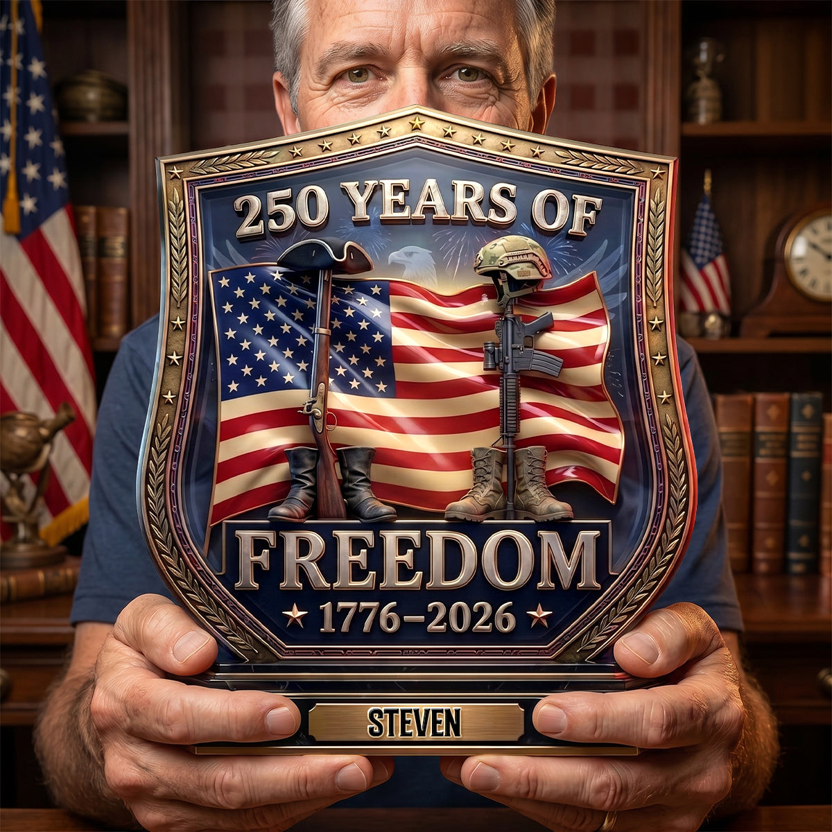 "Celebrate 250 Years of Freedom!" - Personalized Acrylic Plaque, Gift for Veterans and Patriotism Enthusiasts