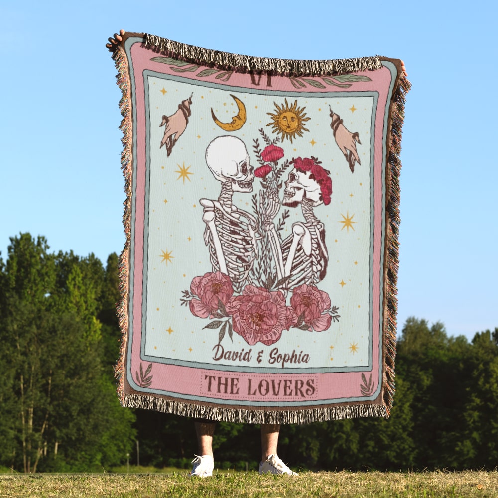 The Lovers Custom Woven Blanket - Personalized Skull Couple Gift