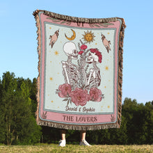 Load image into Gallery viewer, The Lovers Custom Woven Blanket - Personalized Skull Couple Gift
