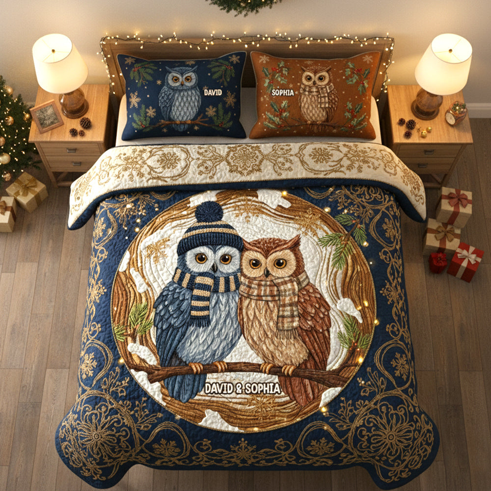 Owl Love: Personalized Quilted Bedding Set for Couples - Unique Christmas Gift Bedding Set PopCulturePrints