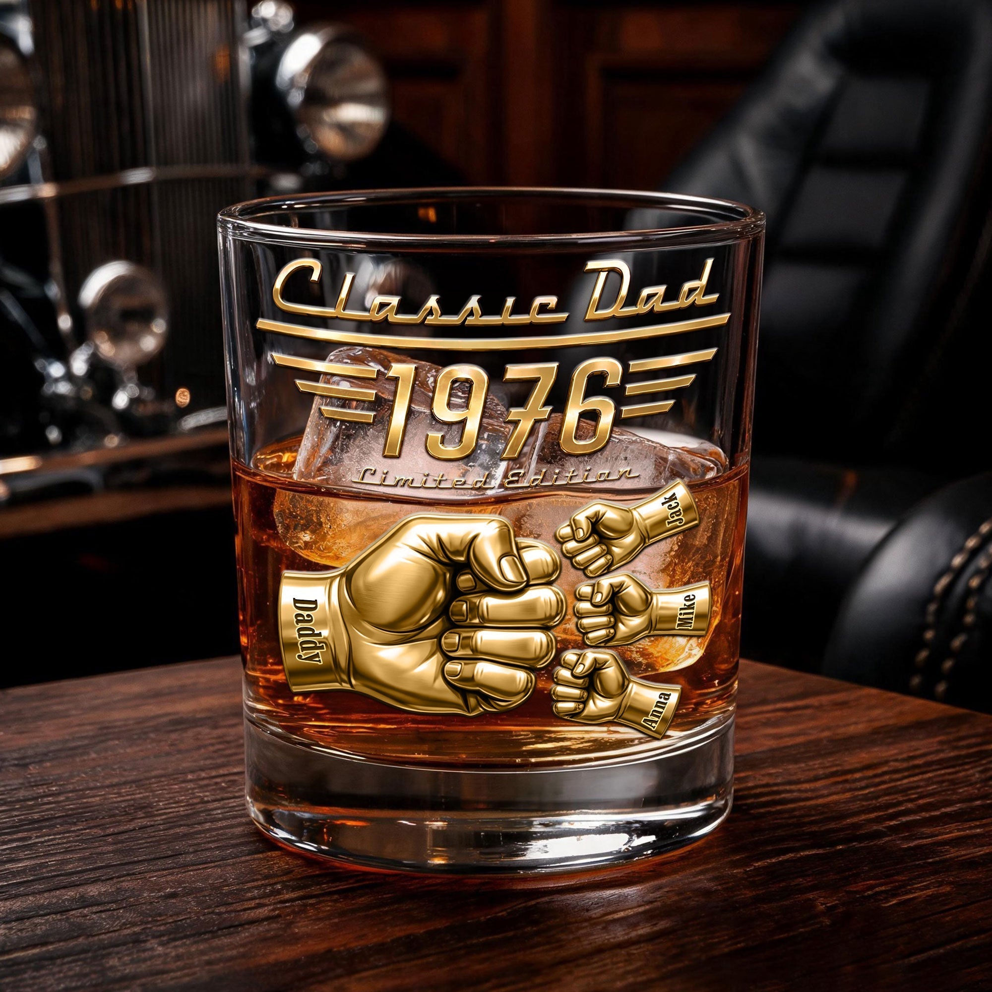 Celebrate Your Classic Dad - Personalized Round Glass - Unique Gift for Dads and Grandpas Glass PopCulturePrints
