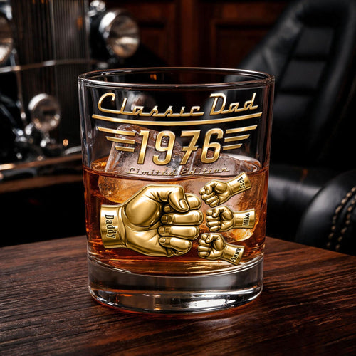 Celebrate Your Classic Dad - Personalized Round Glass - Unique Gift for Dads and Grandpas Glass PopCulturePrints