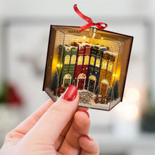 Load image into Gallery viewer, “Celebrate the Magic of Reading” - Book Town In A Jolly Christmas Night Acrylic Ornament, Personalized Gift for Book Lovers Ornament PopCulturePrints

