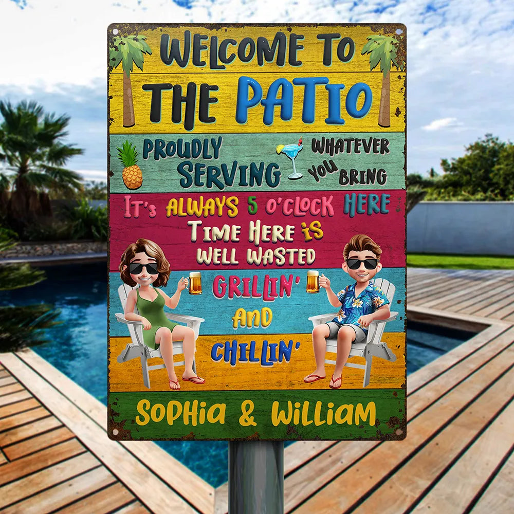 Welcome to the Patio - Personalized Grilling Sign for Couples Metal Sign PopCulturePrints