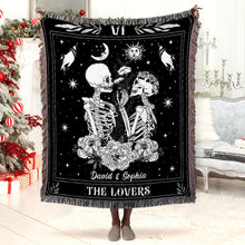 Load image into Gallery viewer, The Lovers Custom Woven Blanket - Personalized Skull Couple Gift
