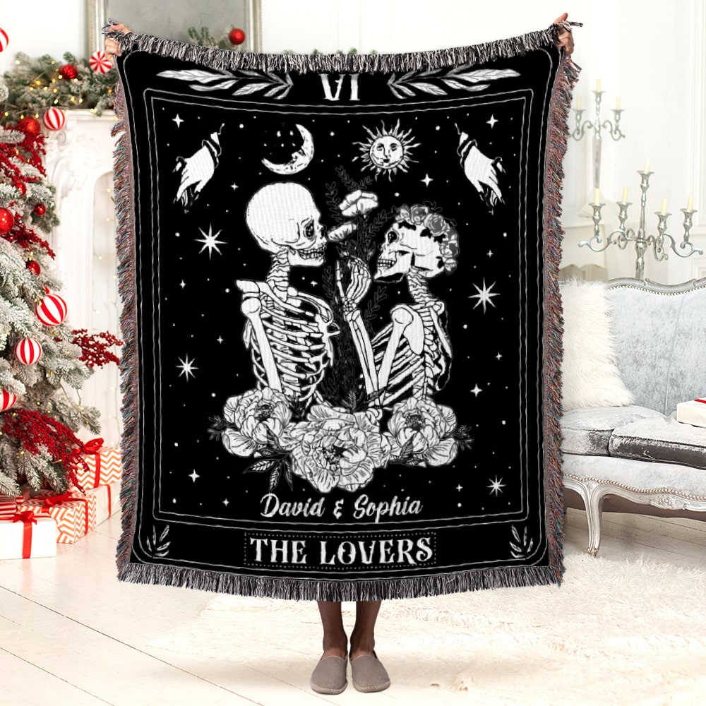 The Lovers Custom Woven Blanket - Personalized Skull Couple Gift