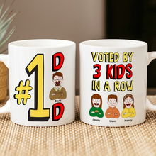 Load image into Gallery viewer, #1 Dad Coffee Mug - Voted by 3 Kids in a Row - Personalized Gift for Dads Coffee Mug PopCulturePrints
