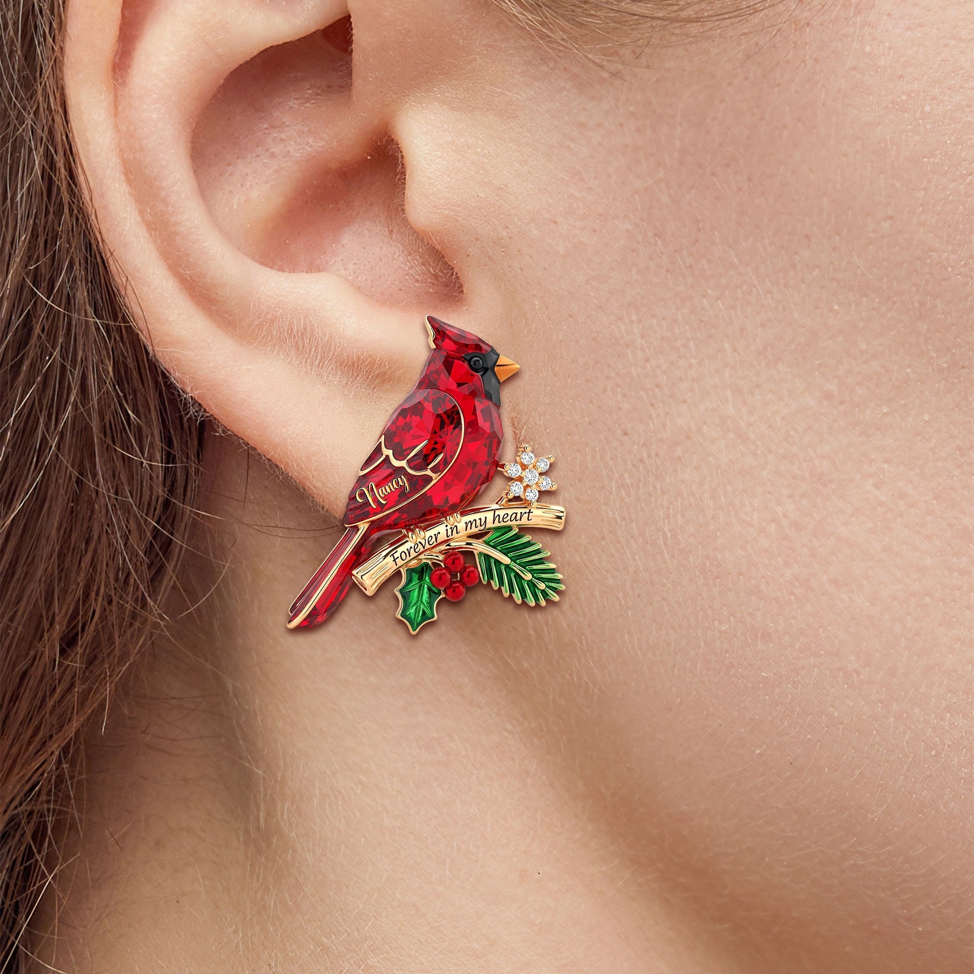 "Forever in My Heart" - Cardinal Heaven Christmas Stud Earrings - Personalized Gifts for Her Earrings PopCulturePrints