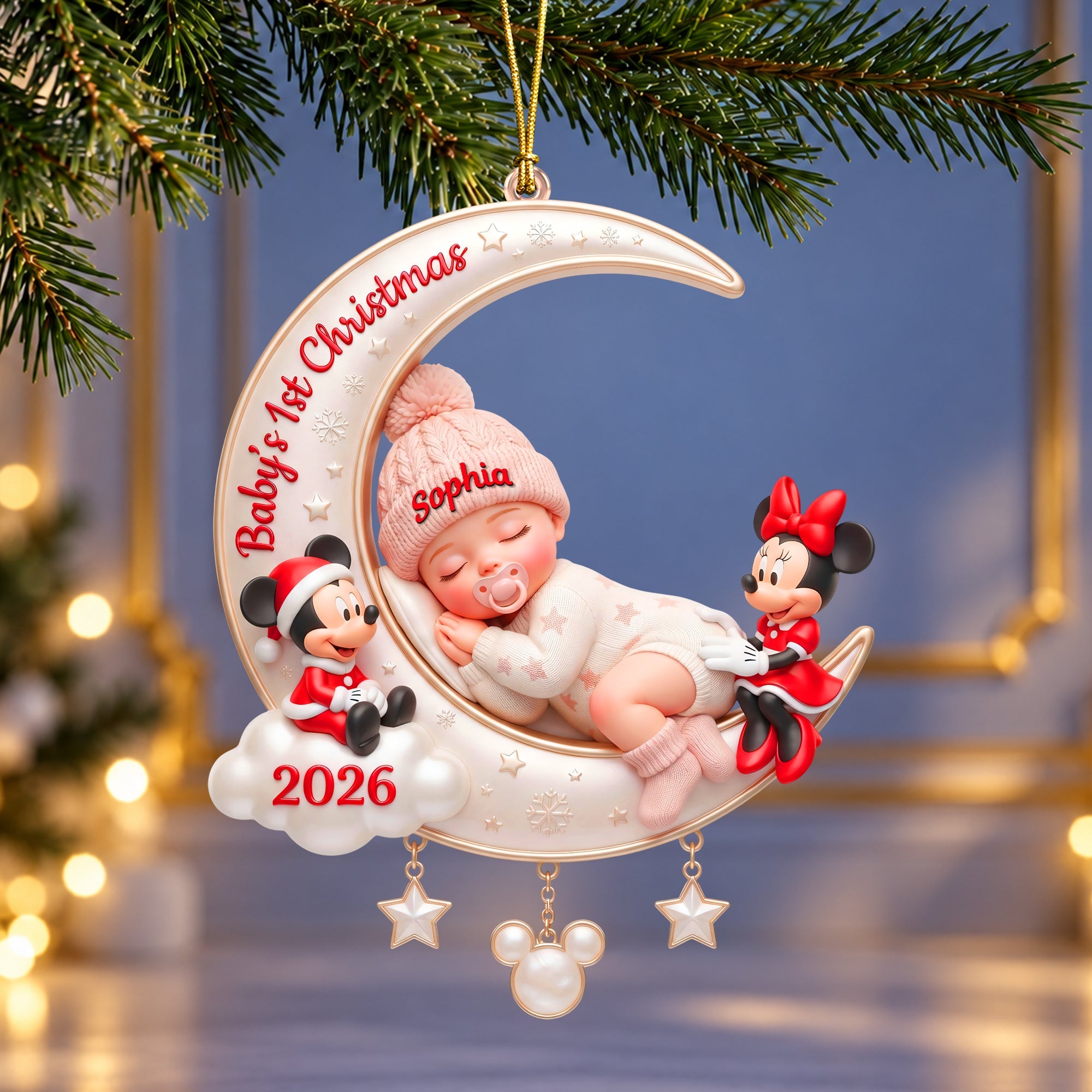 Baby's 1st Christmas - Personalized 2026 Ornament with Mickey & Minnie - Perfect Gift for Newborns