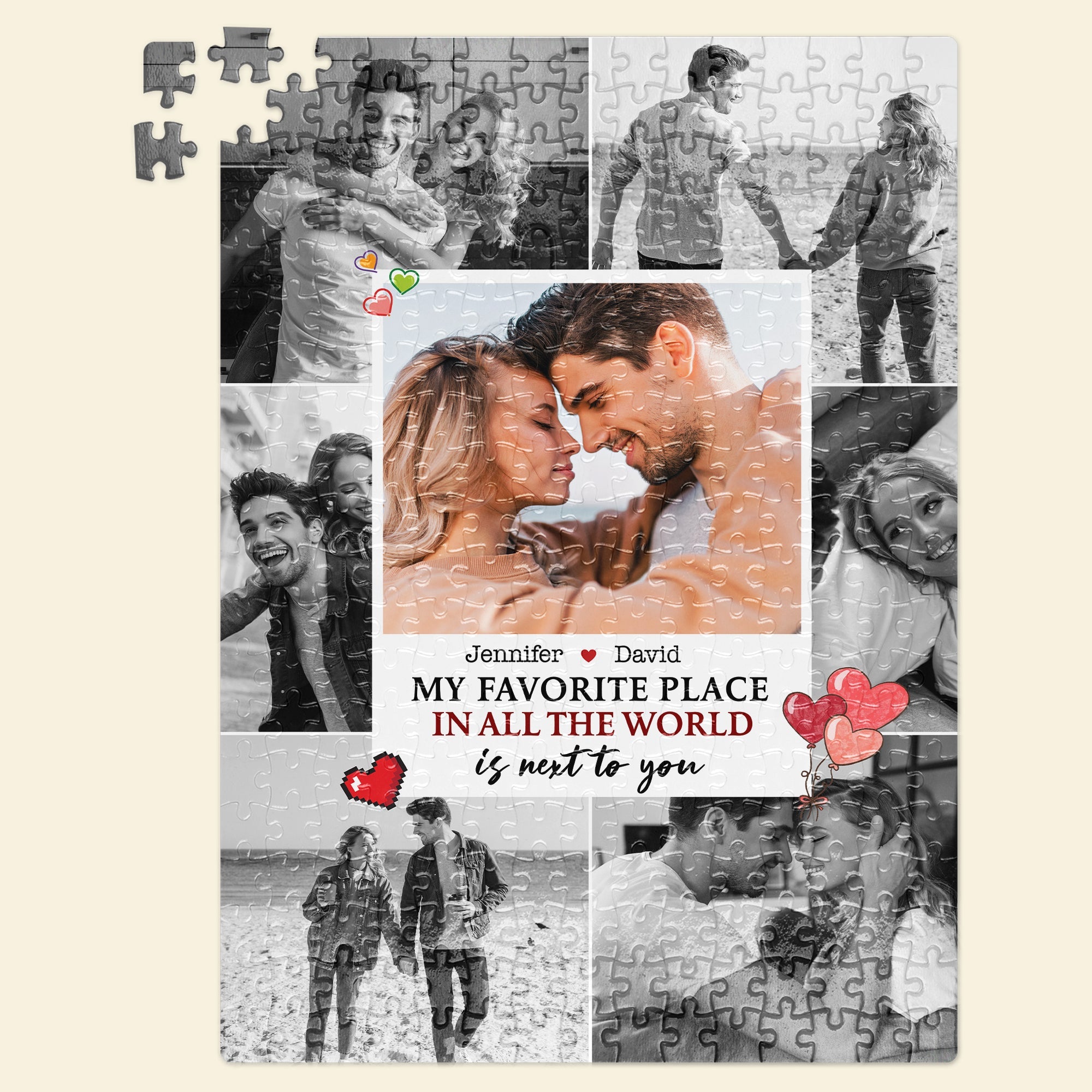 Personalized Couple Jigsaw Puzzle - My Favorite Place Is Next To You Wood Sign PopCulturePrints
