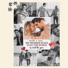 Load image into Gallery viewer, Personalized Couple Jigsaw Puzzle - My Favorite Place Is Next To You Wood Sign PopCulturePrints

