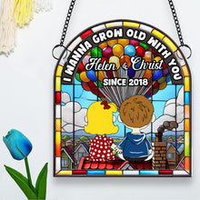 Load image into Gallery viewer, Personalized Suncatcher Ornament for Couples - &#39;I Wanna Grow Old With You&#39; Suncatcher PopCulturePrints
