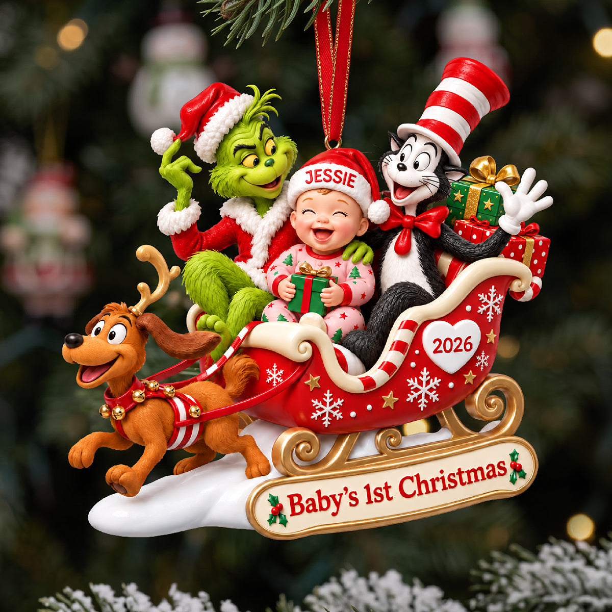 Celebrate Joy with a Personalized Christmas Sleigh Ride Acrylic Ornament - Custom Gifts for Parents