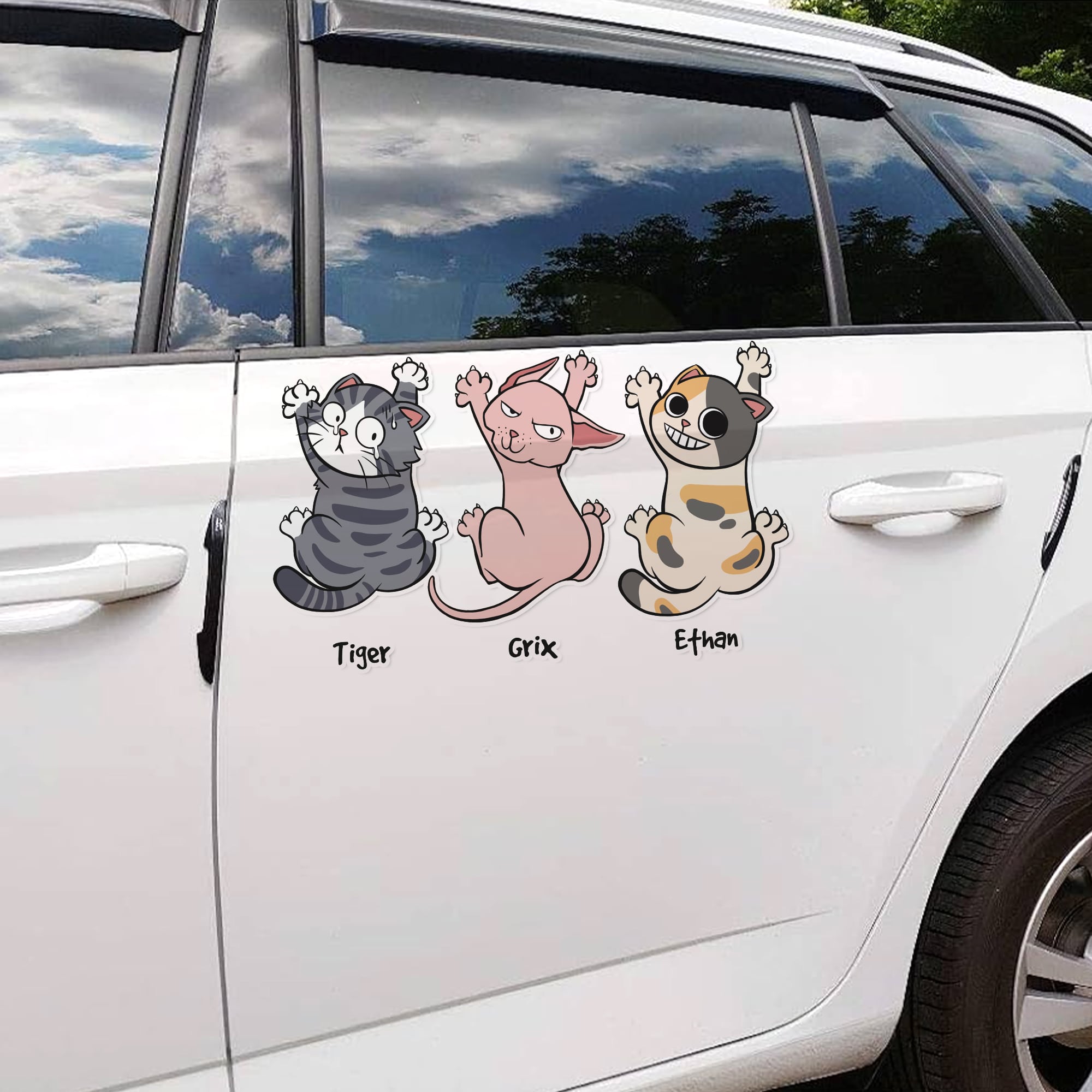 Personalized Car Decal for Cat Lovers - Funny Hanging Cats Custom Names