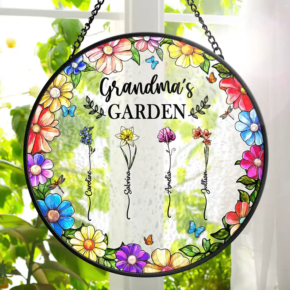 Blooming Memories - Personalized Stained Glass Window Hanging Suncatcher for Grandma Suncatcher Ornament PopCulturePrints