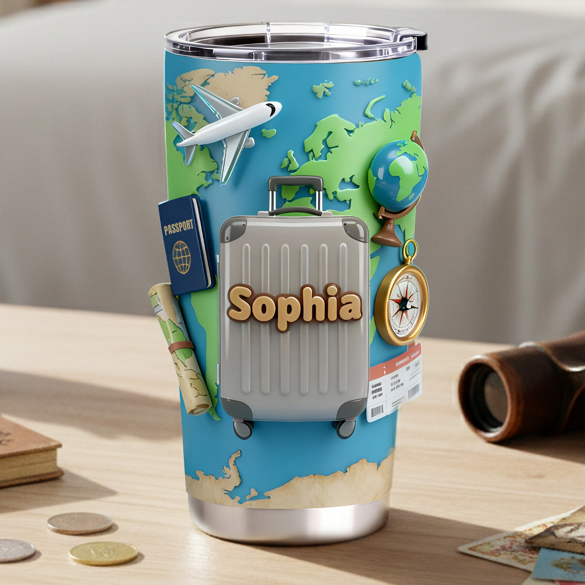 "Adventure Awaits" - Personalized Travel Tumbler for Travel Lovers - Custom Gift for Adventurers, Friends, and Family Tumbler Cup PopCulturePrints
