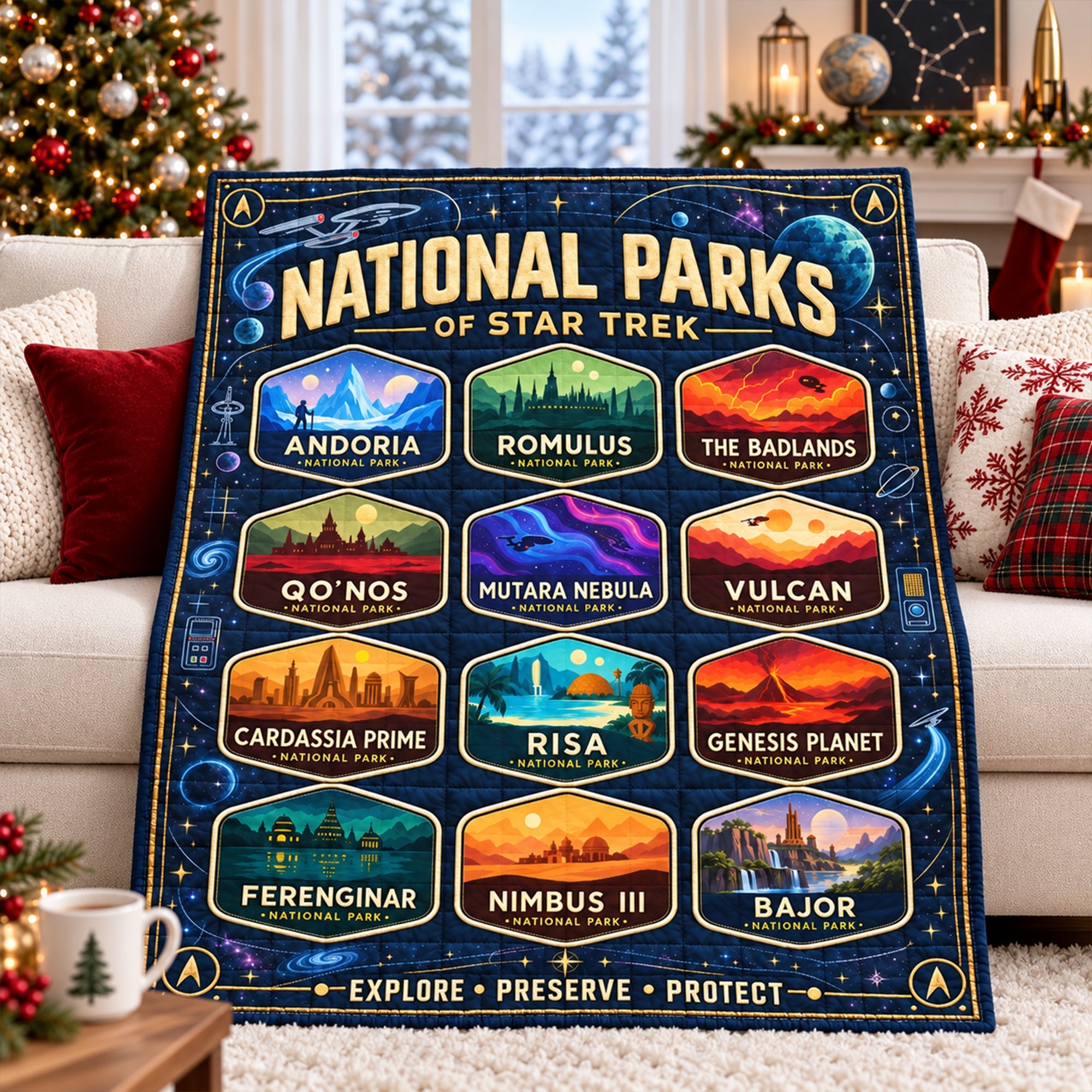 “Explore the Universe!” - Cosmic National Parks Blanket - Personalized Gifts for Sci-Fi Lovers