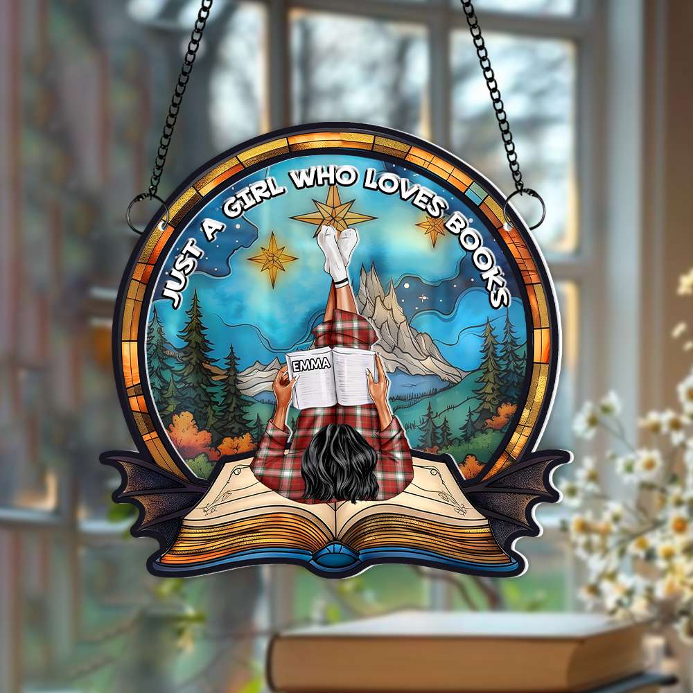 Personalized Book Lover Girl Suncatcher Ornament Ornament PopCulturePrints