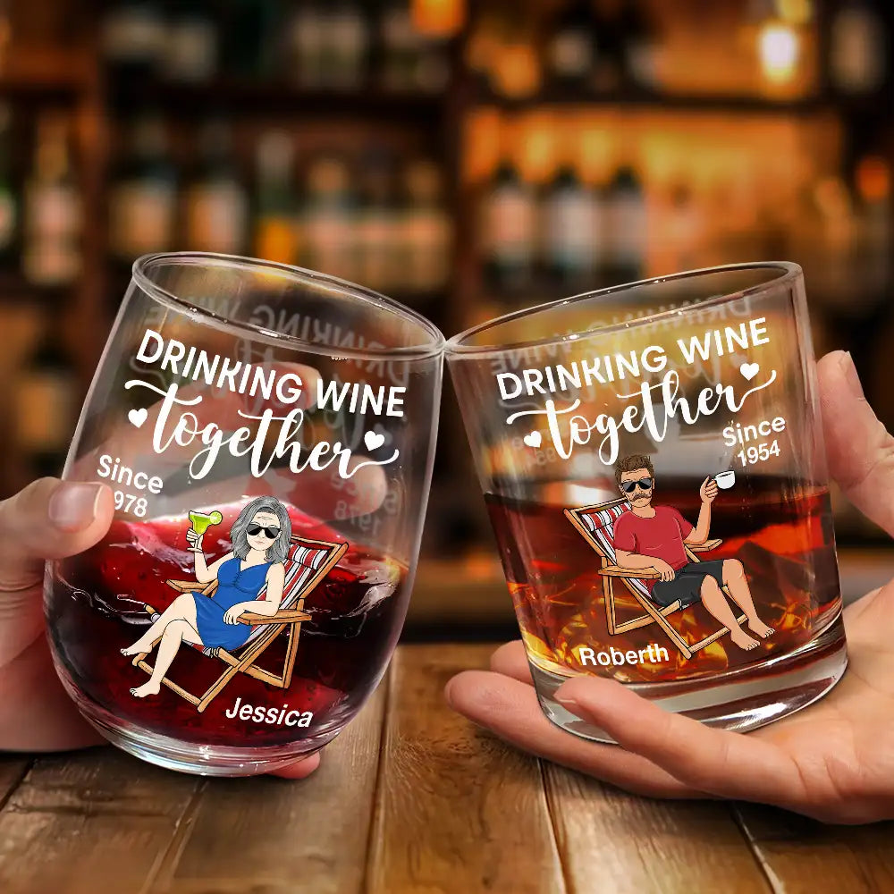 Drinking Wine Together - Personalized Combo Wine & Whiskey Glass Set Combo Wine & Whiskey Glass PopCulturePrints