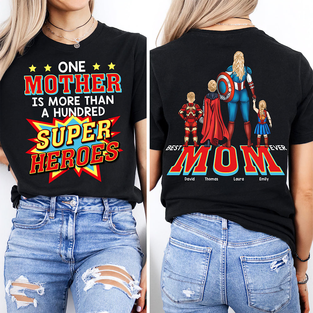 One Mother is More Than a Hundred Super Heroes - Personalized Super Mom Shirt | Great Gift for Mom, Grandma, and More Shirts PopCulturePrints