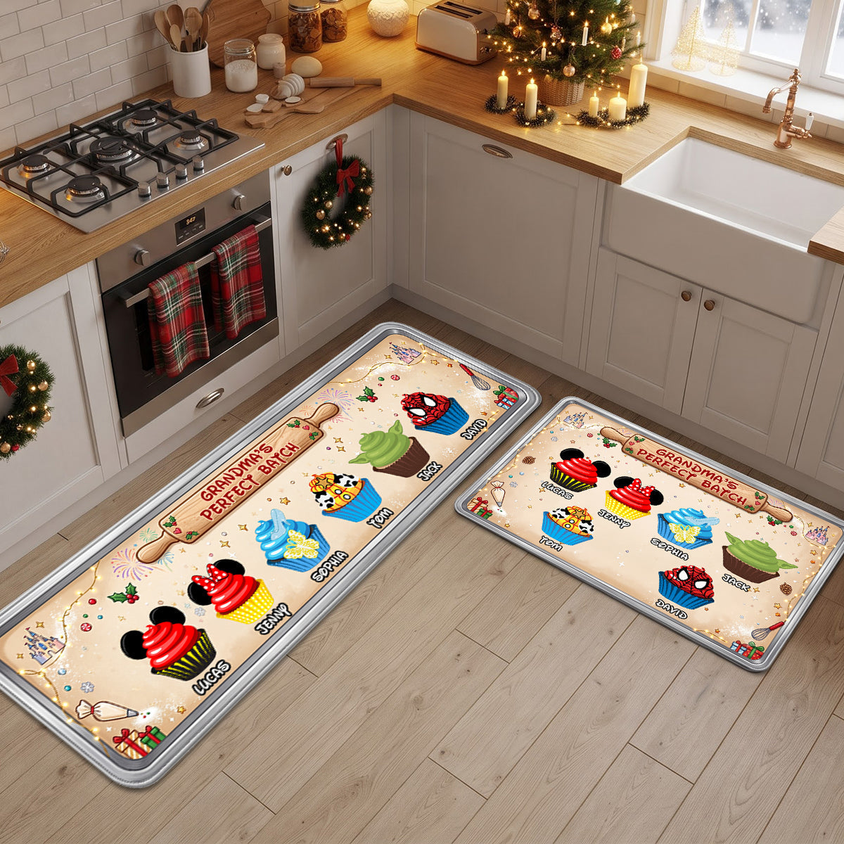 “Grandma’s Perfect Batch” - Sweet Cupcake Christmas Runner Rug - Personalized Gift for Grandmas
