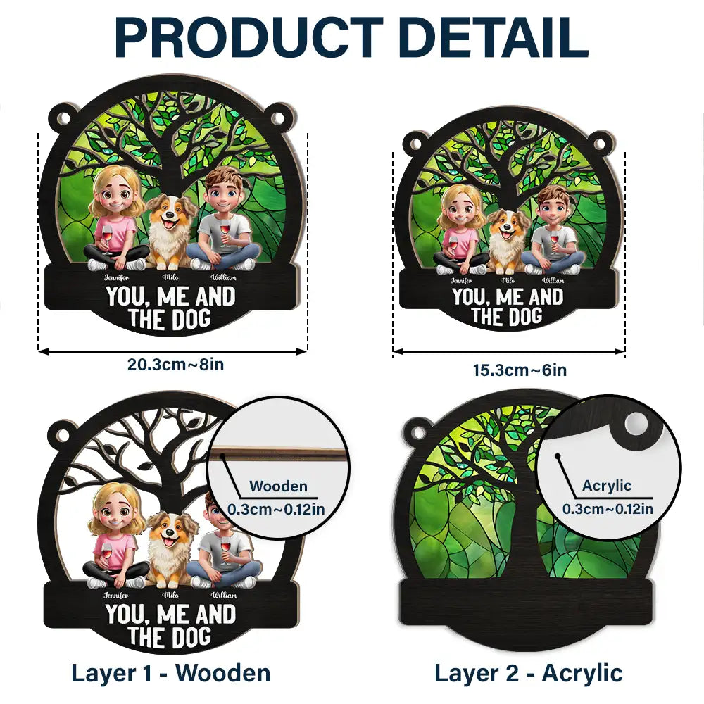 You, Me and The Dog - Personalized Window Hanging Suncatcher Ornament Suncatcher Ornament PopCulturePrints