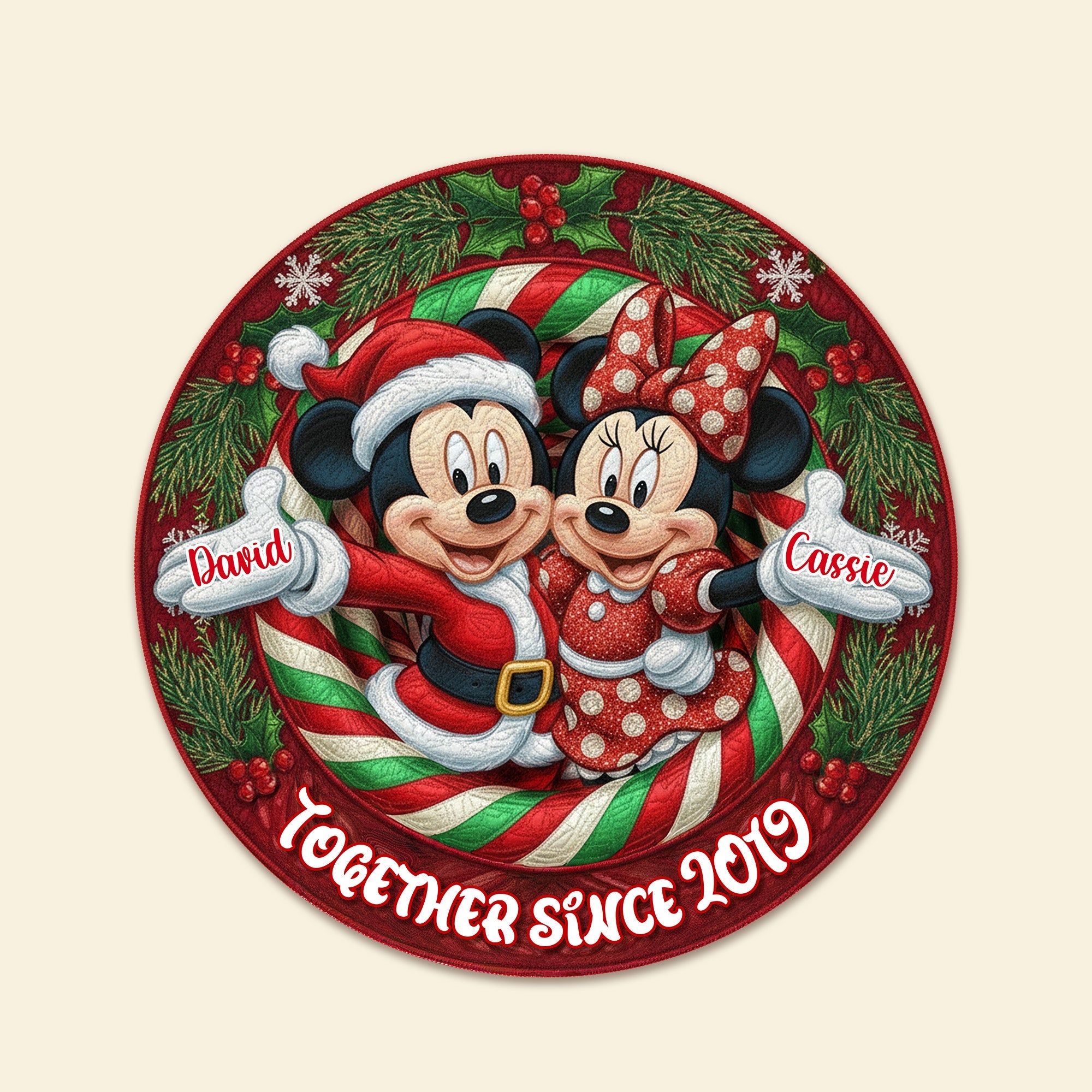 Together Since 2019 - Personalized Christmas Gift for Couples - Quilted Round Mat Doormat PopCulturePrints