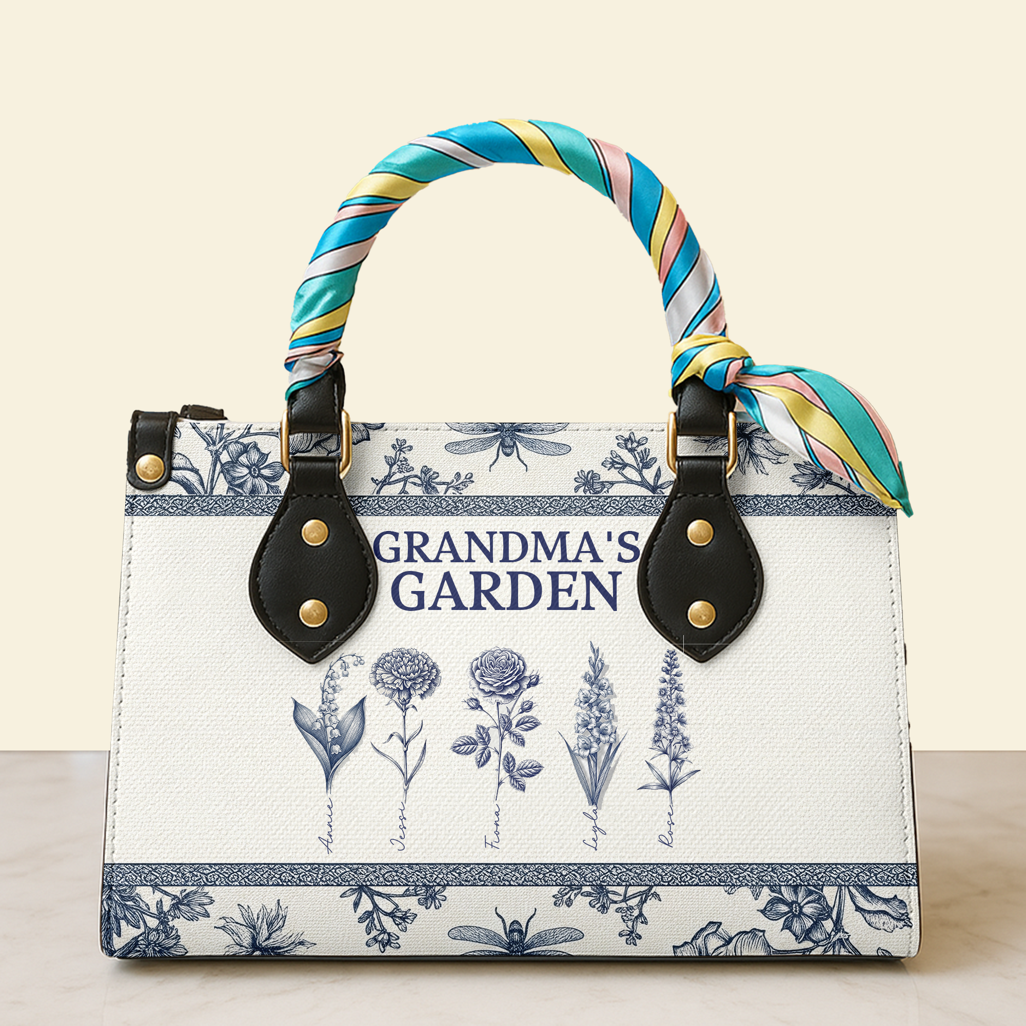 Grandma's Garden Leather Bag - A Personalized Treasure for Grandma Leather Bag PopCulturePrints