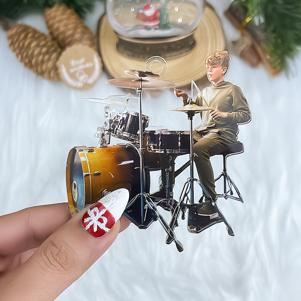 Custom Drummer Photo Ornament - Personalized Christmas Gift