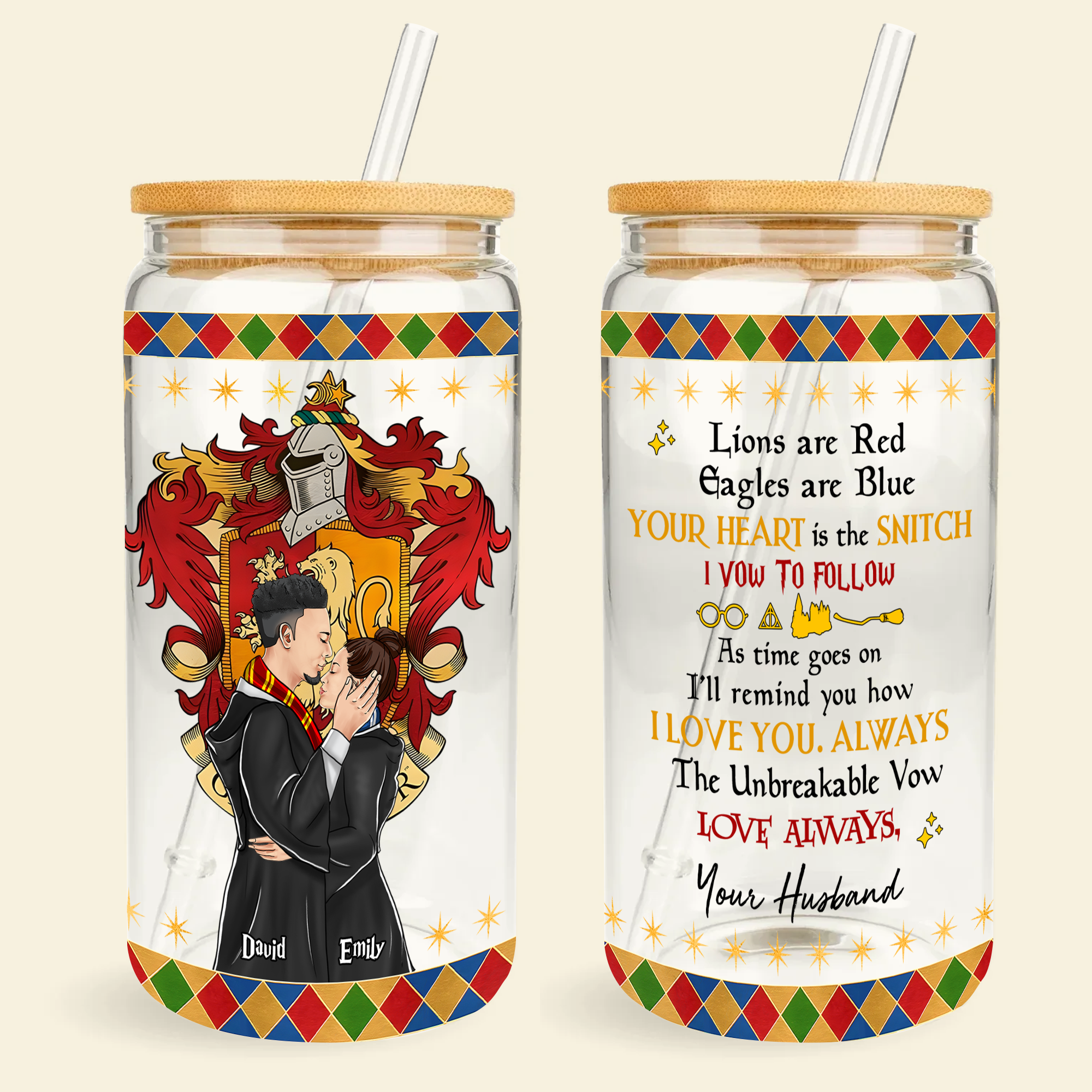 Personalized Wizard Couple Kissing Glass Can | Custom Magic Love Gift