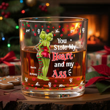 Load image into Gallery viewer, You Stole My Heart and My Ass - Personalized Cheeky Green Couple Christmas Glass Mug Whiskey Glass PopCulturePrints
