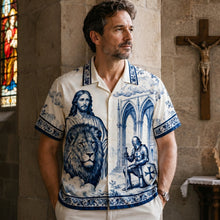Load image into Gallery viewer, “A Faithful Knight's Strength and Courage” - Personalized Faith-Inspired Hawaiian Shirt - Custom Gift for Christians, Men and Women
