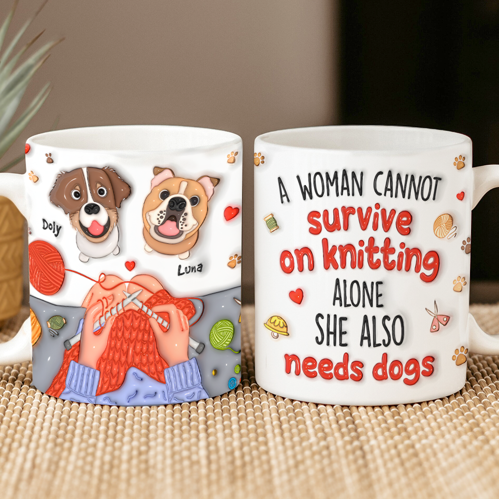 Personalized Knitting Dog Lover Coffee Mug - Cute Inflated Effect