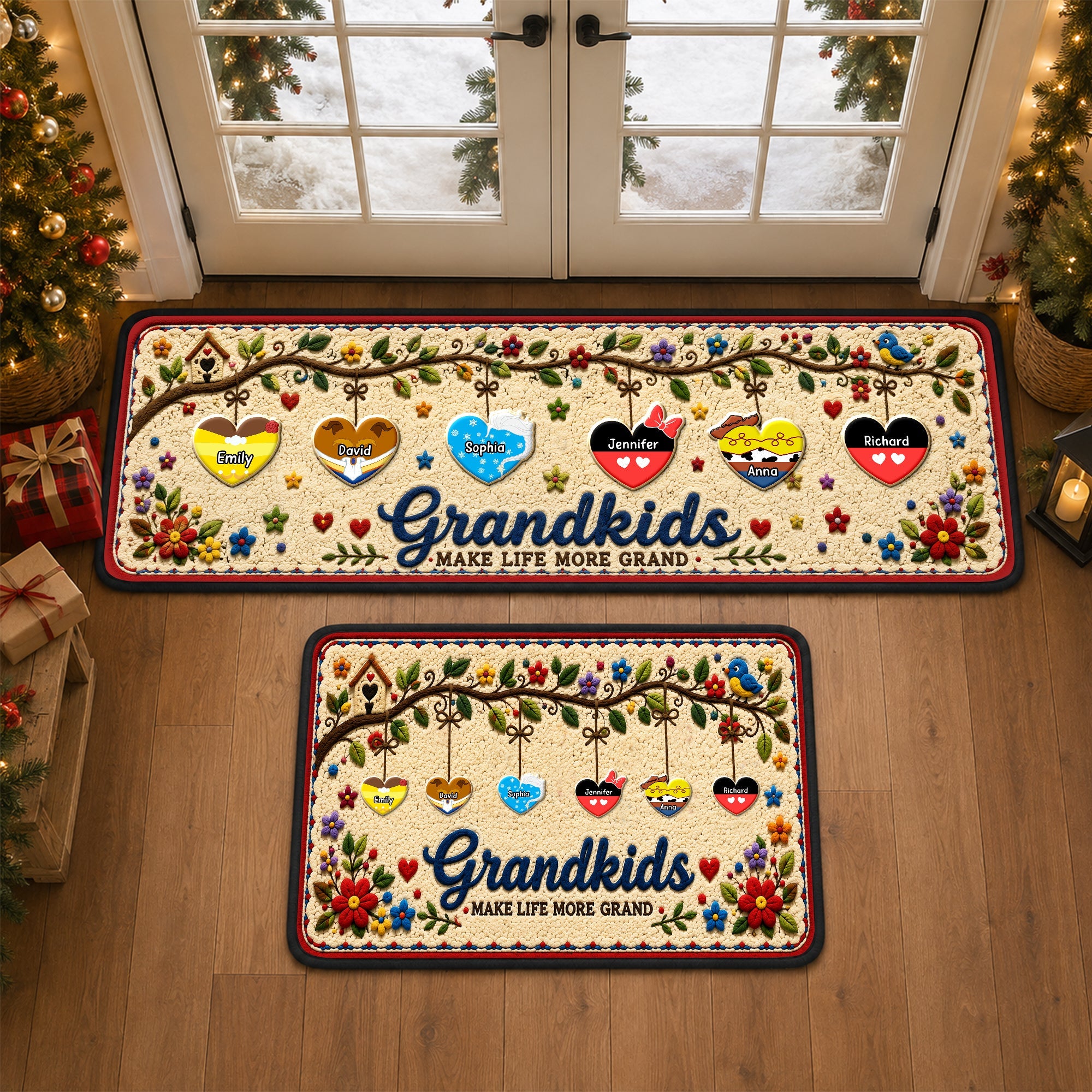 “Make Life More Grand” - Lovely Hearts Grandkids Runner Rug - Personalized Gift for Family Doormat PopCulturePrints