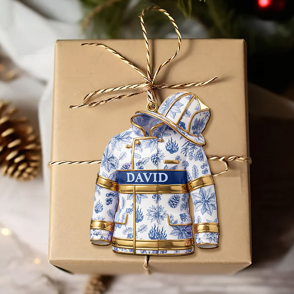 Celebrate Bravery with Our Toile de Jouy Firefighter Ornament - Personalized Gifts for Firefighters Ornament PopCulturePrints