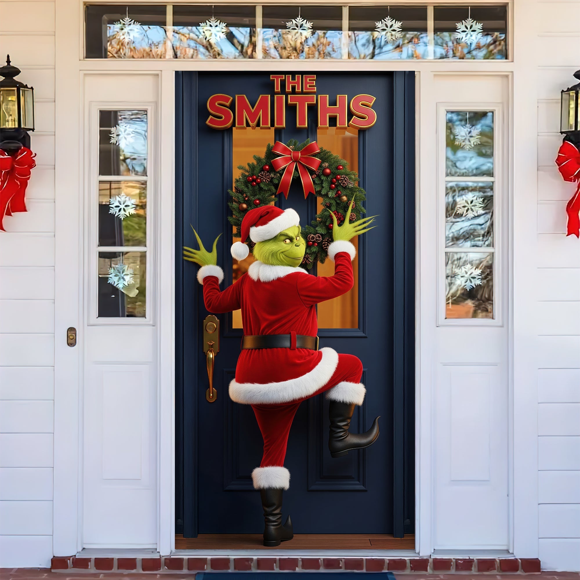 Bring Cheer with Our Green Monster Santa Door Cover – Personalized Holiday Gift for All Door Covers PopCulturePrints