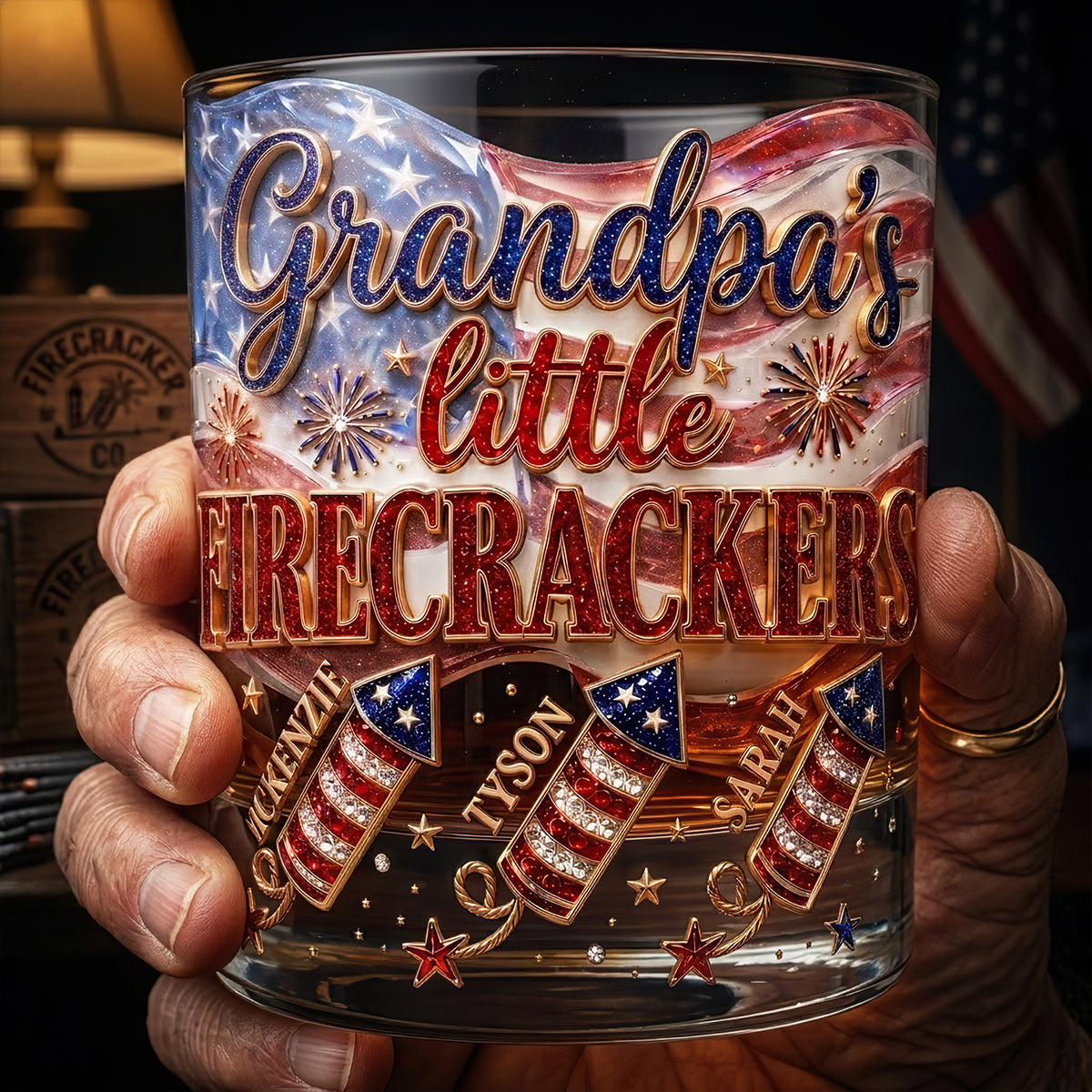 “Celebrating Grandpas with Custom Firecracker Designs” - Personalized Drinking Glass for Grandpas Glass PopCulturePrints