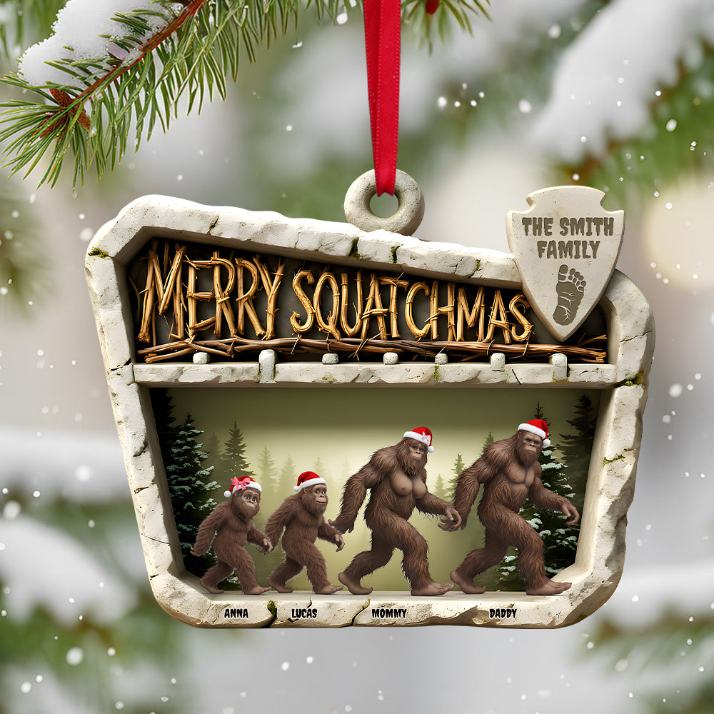 Merry Squatchmas - Wild Sasquatch Family Walking Acrylic Ornament - Personalized Gifts for Family Ornament PopCulturePrints