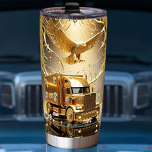 Load image into Gallery viewer, Golden Semi Truck Tumbler - Personalized Gift for Truckers Tumbler Cup PopCulturePrints
