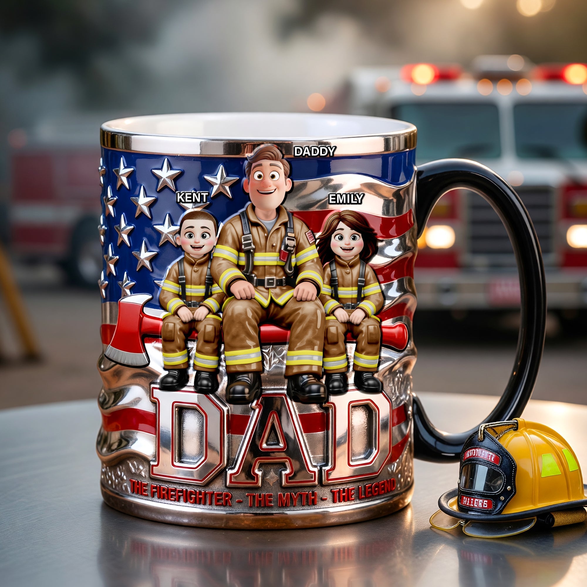 “The Hero Dad” - Proud American Firefighter Dad Magic Mug - Personalize for Firefighter Dads Coffee Mug PopCulturePrints