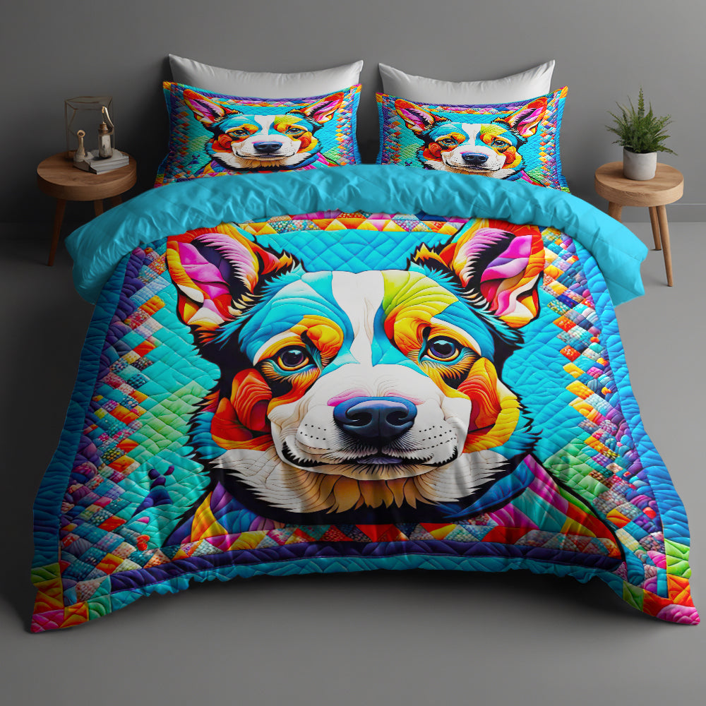 Vibrant Corgi Quilt Bed Set - Perfect Gift for Dog Lovers Blanket PopCulturePrints