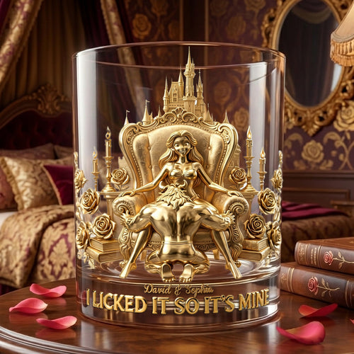 I Licked It So It's Mine - Mischievous Couple Round Glass - Personalized Gift for Couples Glass PopCulturePrints