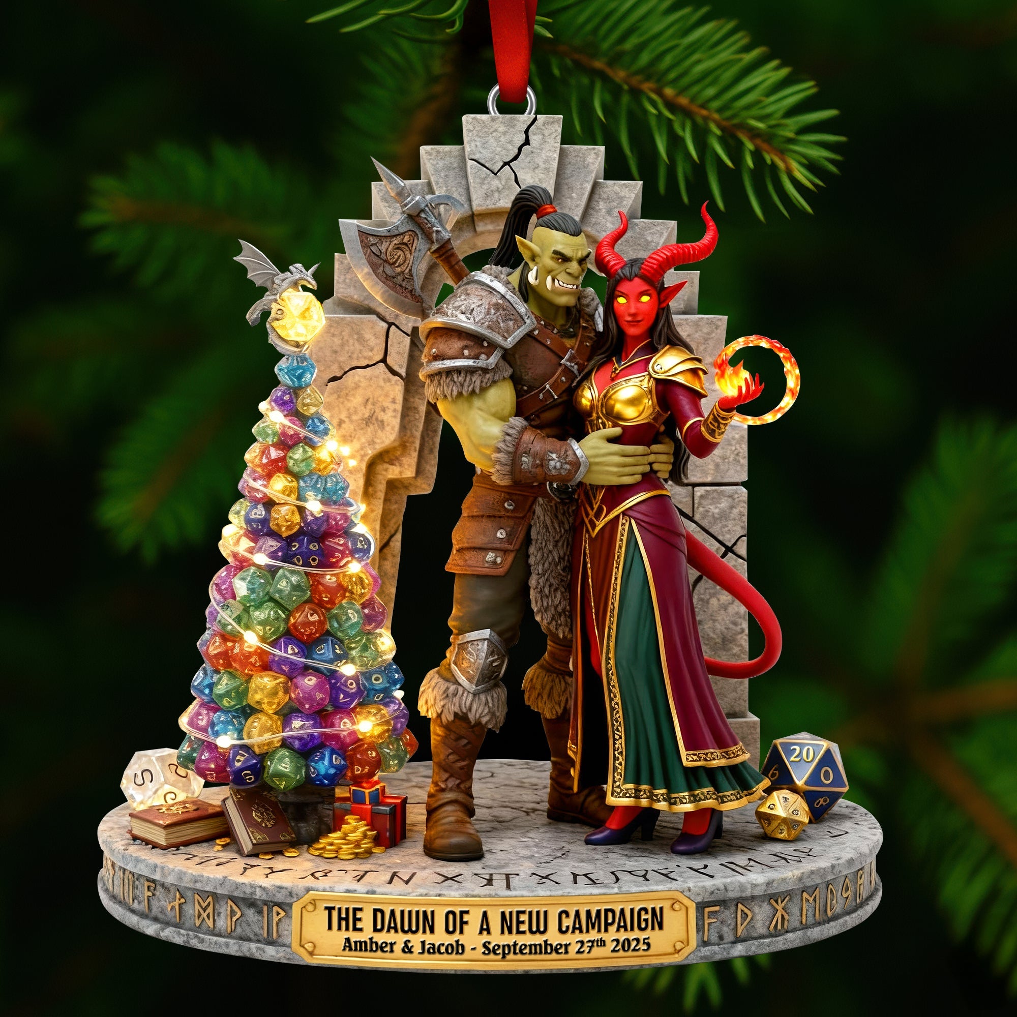 "Celebrate Your Epic Adventure!" - Monster & Devil Newlywed Couple Acrylic Ornament - Personalized Gifts for Couples, Gamers, and Fantasy Lovers Ornament PopCulturePrints