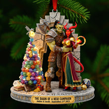 Load image into Gallery viewer, "Celebrate Your Epic Adventure!" - Monster &amp; Devil Newlywed Couple Acrylic Ornament - Personalized Gifts for Couples, Gamers, and Fantasy Lovers Ornament PopCulturePrints
