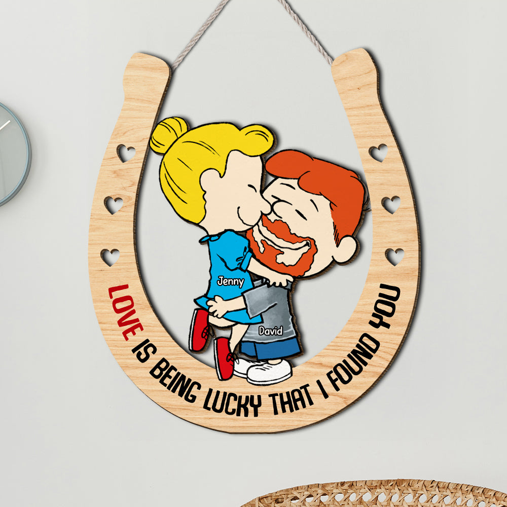 Personalized Love Horseshoe Sign for Couples - Lucky to Have Found You Wood Sign PopCulturePrints