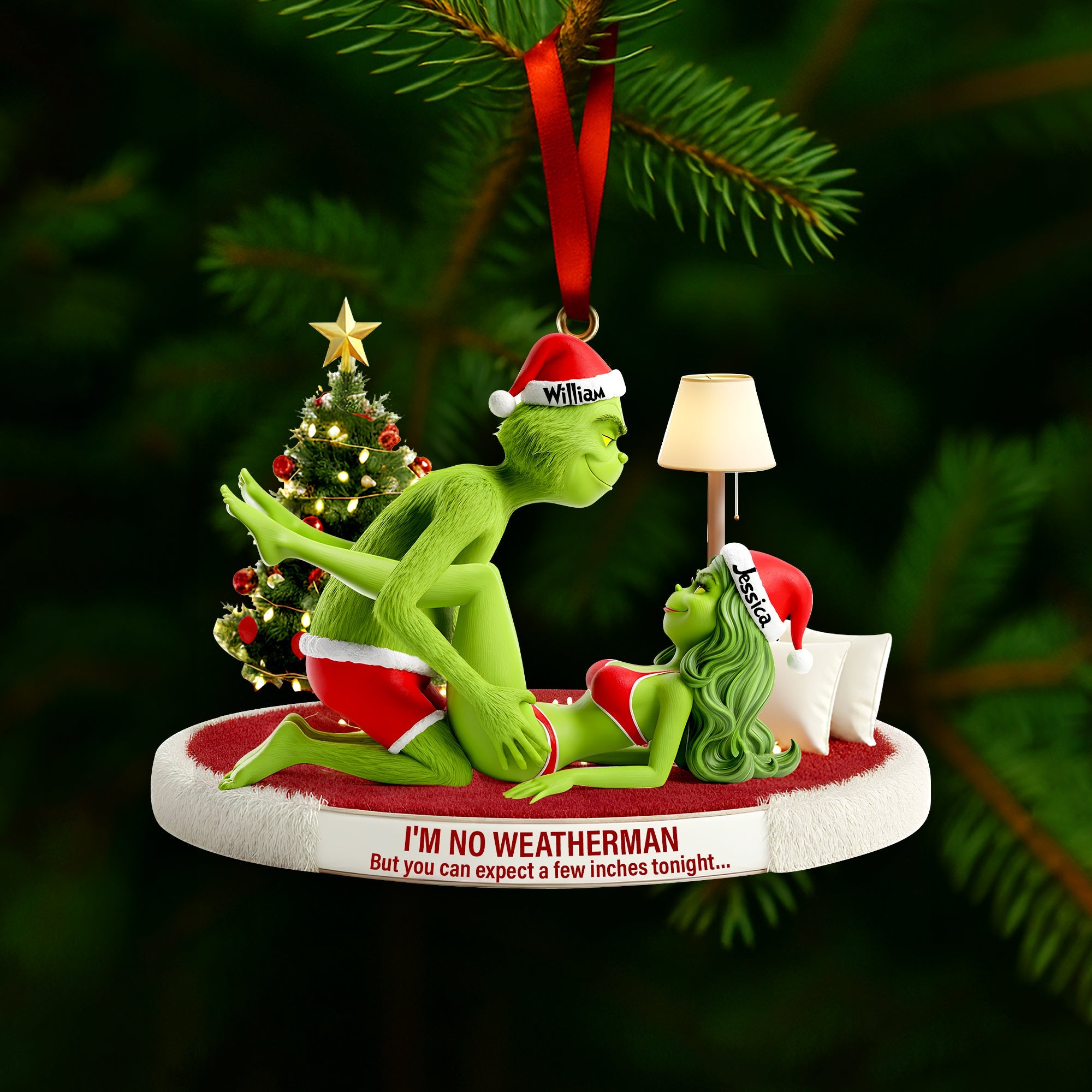 Spice Up Your Holidays: Customized Grinch Couple Ornament - A Unique Gift for Loved Ones Ornament PopCulturePrints