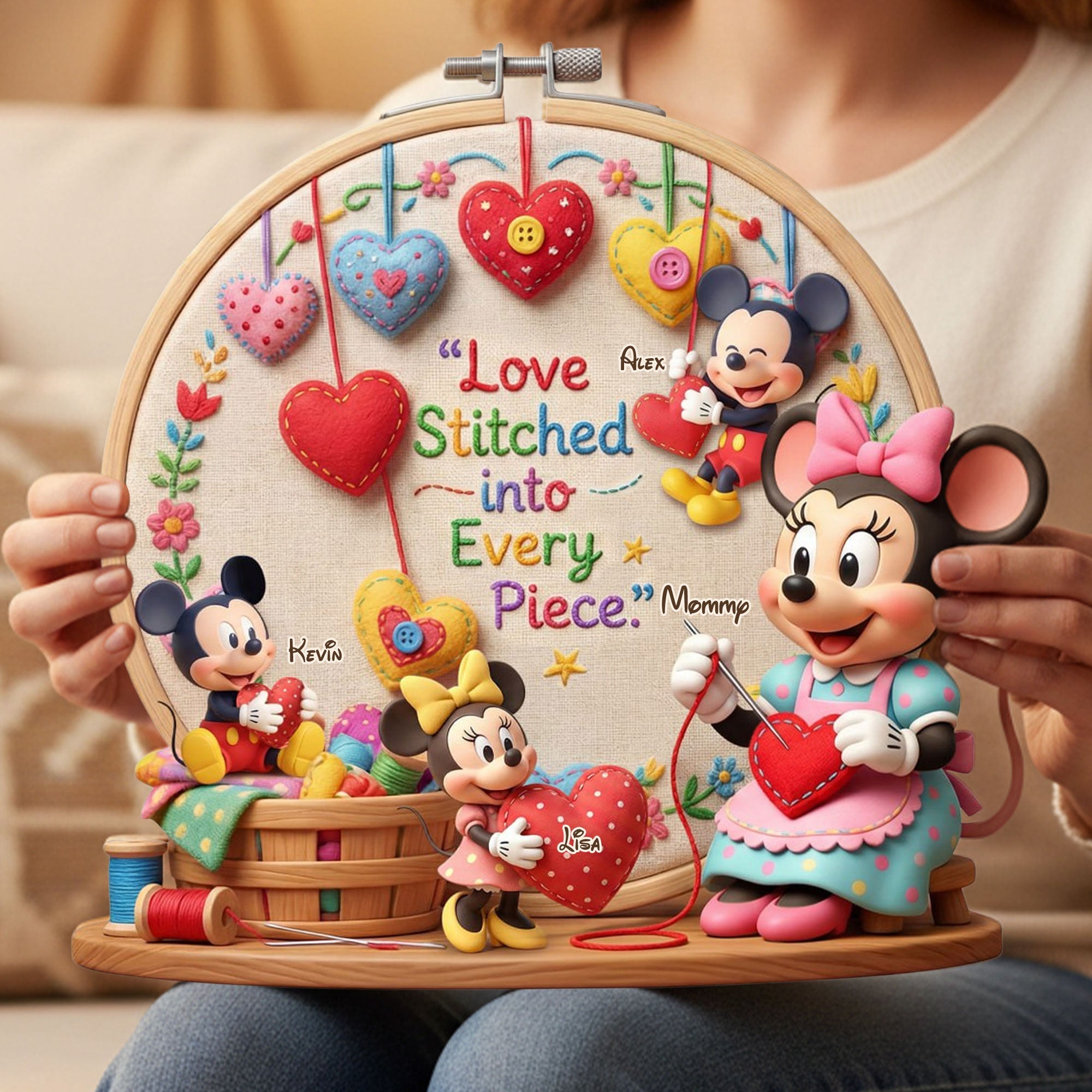 "Love Stitched into Every Piece" - Personalized Family Heart Keepsake Acrylic Plaque - Gift for Mom, Grandma, and Loved Ones Shaped Plaques PopCulturePrints